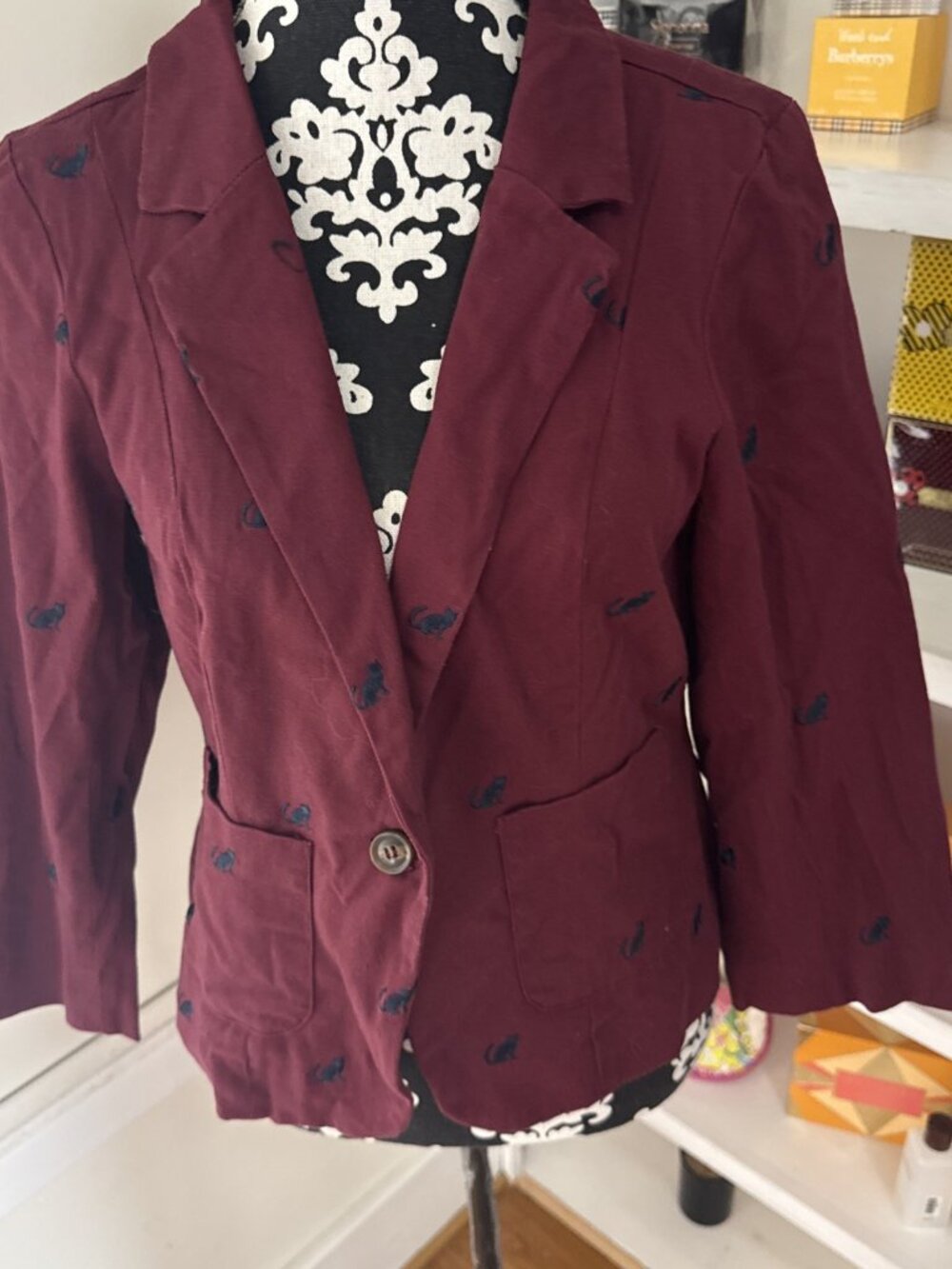 ModCloth Legendary Lifestyle Cotton Blazer in Maroon Jacket BlackCat Large